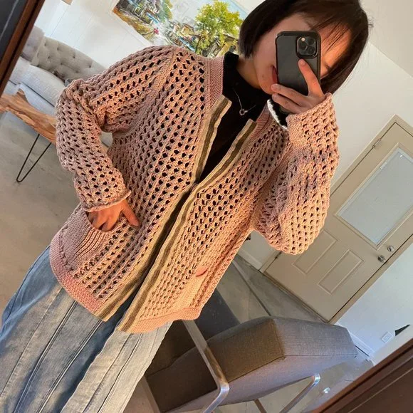 Fabiana Filippi Pink coral beige cable knit cardigan S M - Picture 10 of 11